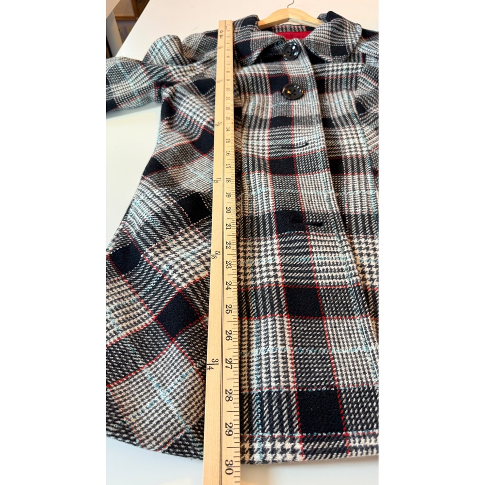 Guess Jeans Plaid Wool Blend Coat Womens L Black White Red Preppy Academia - Picture 15 of 16
